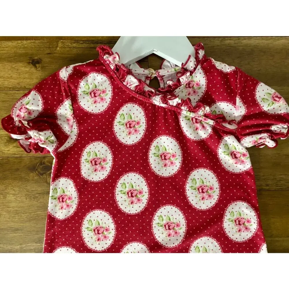 SweetHoney Red Floral Spring Lounger Romper - Sweet Pea Red Pink Floral Roses 3T